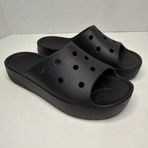Crocs Iconic Comfort  Platform Slides Women’s 8 Black Open Toe Slip on Sandals